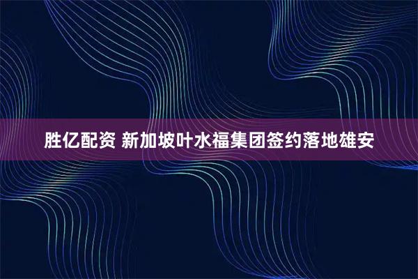 胜亿配资 新加坡叶水福集团签约落地雄安